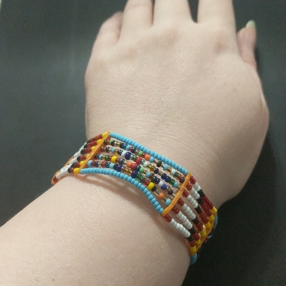 Multi Color Beaded Cuff Statement Bracelet